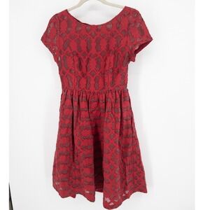 Anthropologie Moulinette Soeurs Red Lace Geometric Fit & Flare Dress Size 8